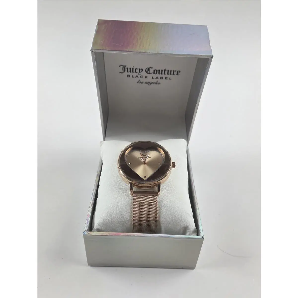Womens  Black Label Rose Gold Heart Leather Band Box Watch. C by Juicy Couture