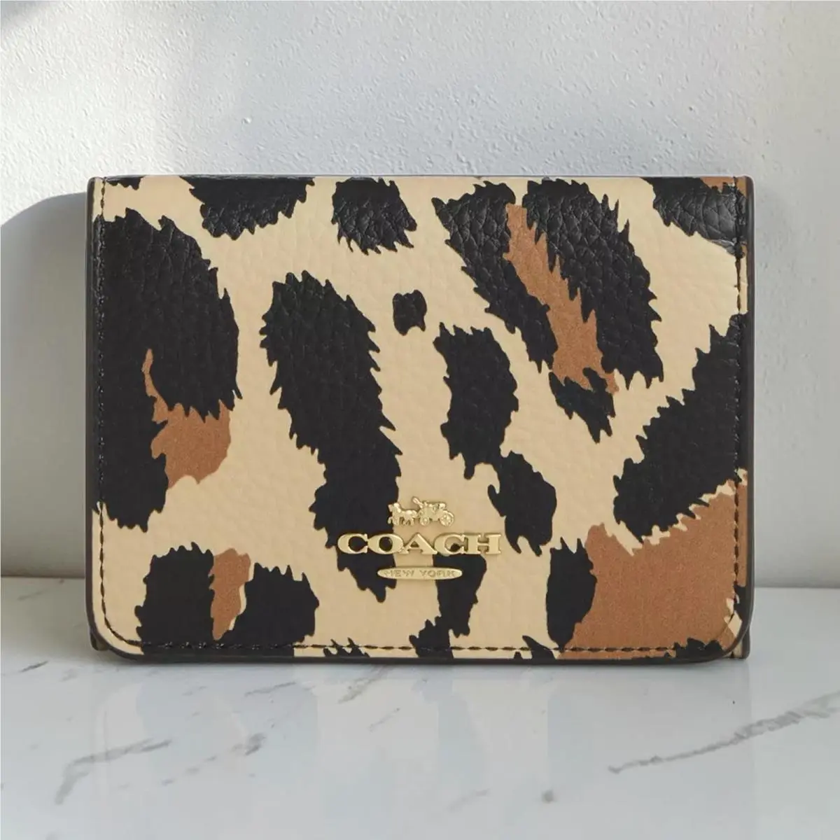 Card Holder Wallet with Leopard Print and Signature Canvas CCL99 by Coach