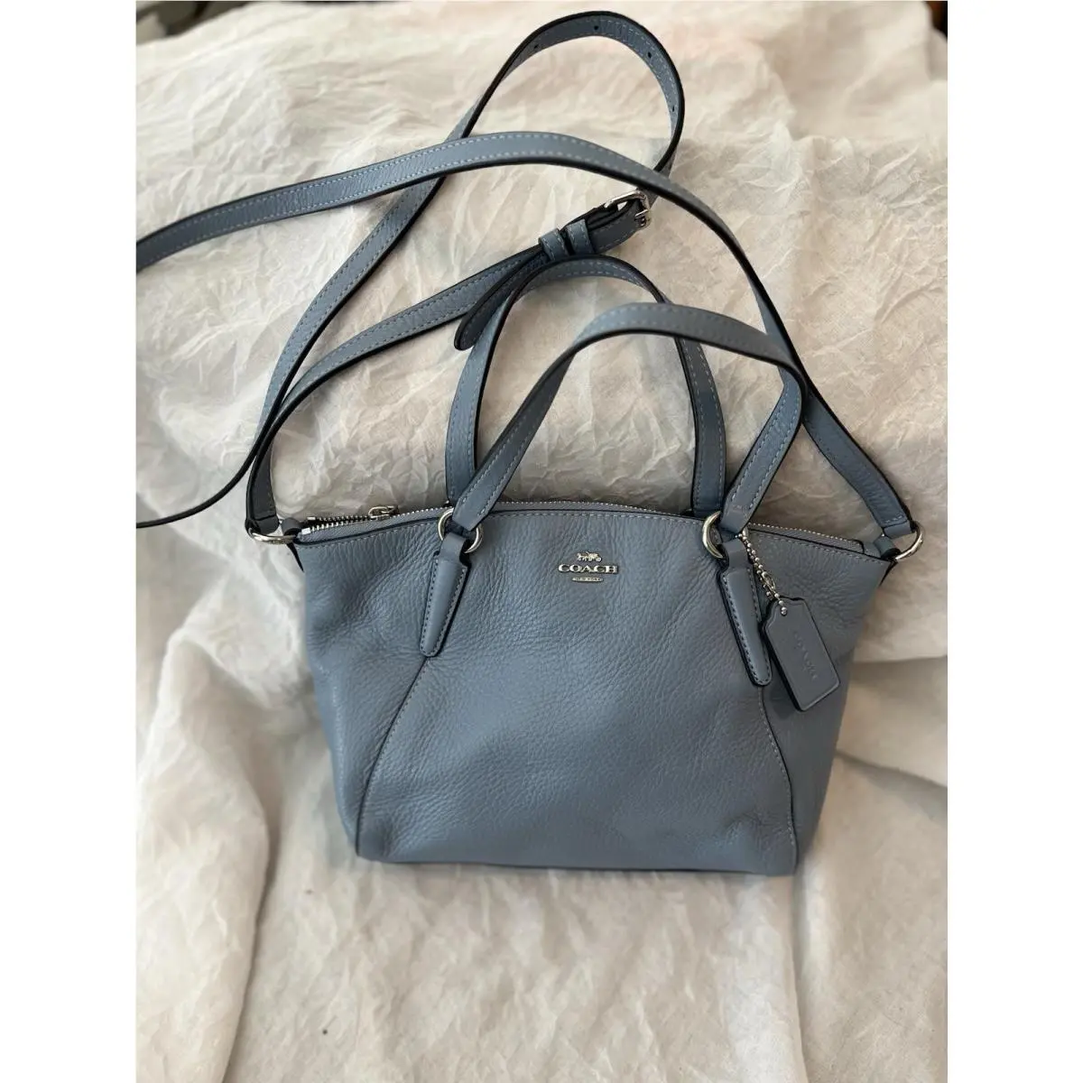 Mini Kelsey Pebbled Leather Satchel Crossbody Bag Blue F27596 w Storage bg by Coach