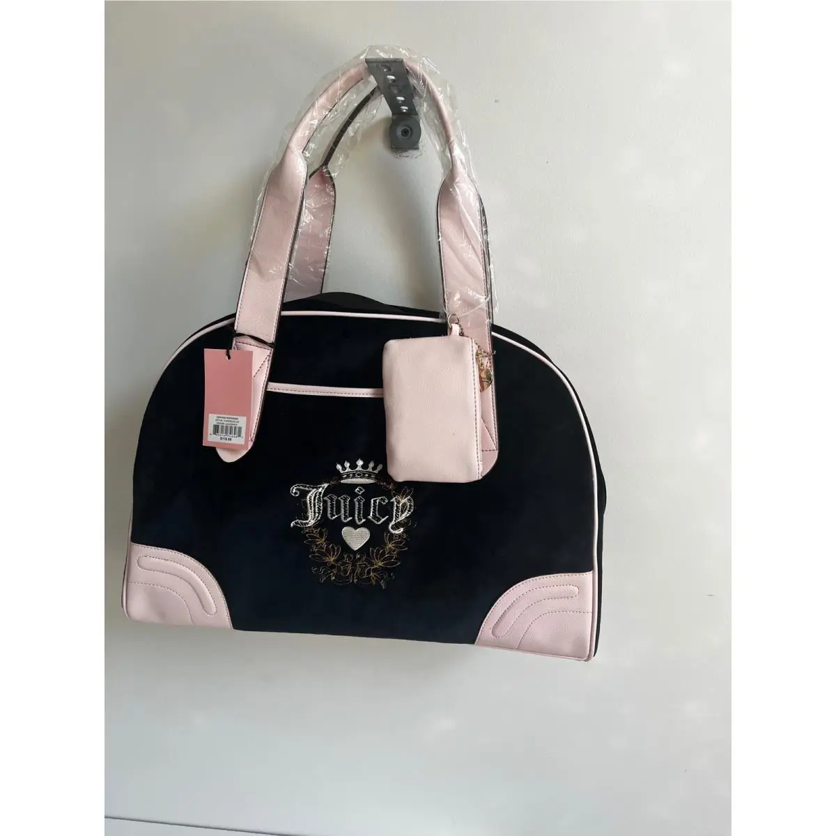 Black Velour Heritage Weekender Y2K Crown Heart Logo by Juicy Couture