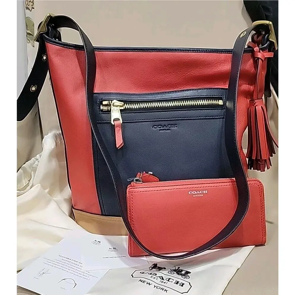 Legacy Colorblock Lather Crossbody Bucket Bag D1294-19995 Matchin W/wallet by Coach