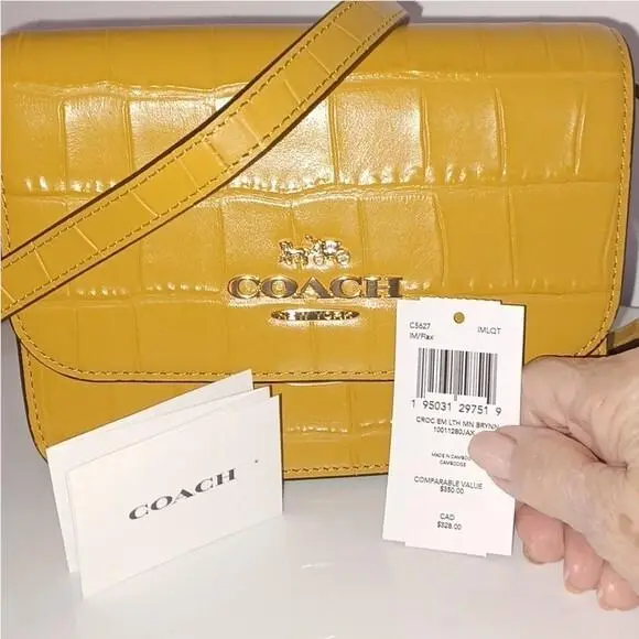 Mini Bryan Leather Crossbody Bag Mustard Gold by Coach