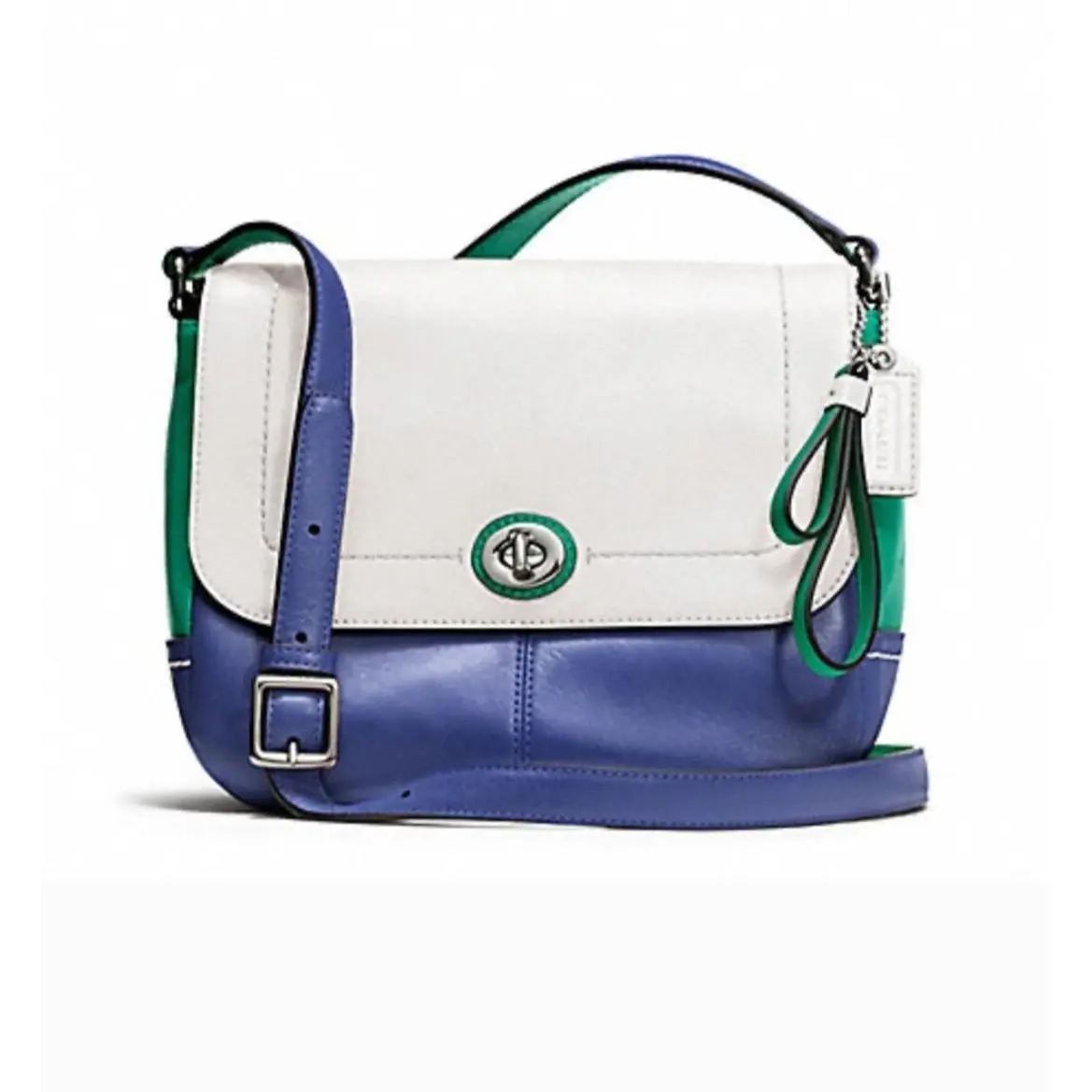 Park Colorblock Green/white/blue Multi Colored Handbag- Size 9.5x7x3 by Coach