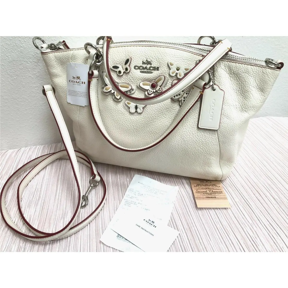 Kelsey Satchel F59354 with Butterflies Applique in Chalk Leather by Coach