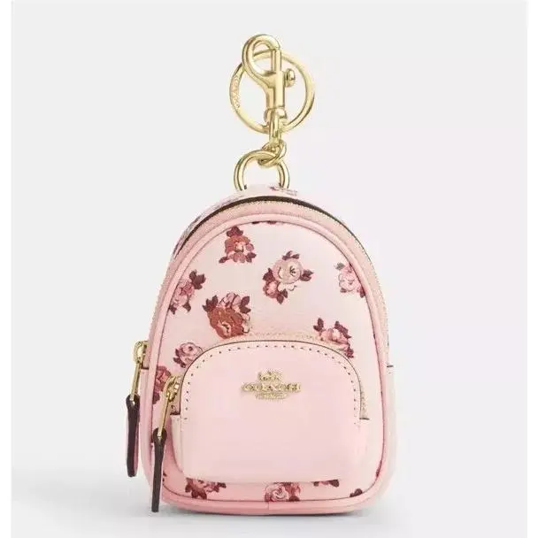 Mini Court Backpack Bag Charm Keychain Pink Rosette Print Floral CAA68 Mwt by Coach
