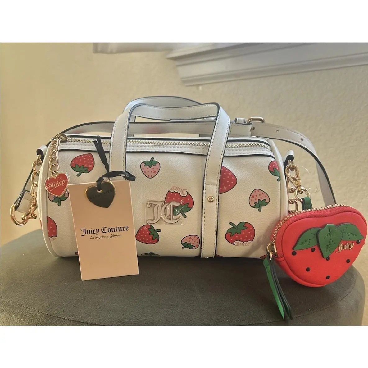 Sweet Mini Barrel Strawberry Angel White Crossbody Red by Juicy Couture