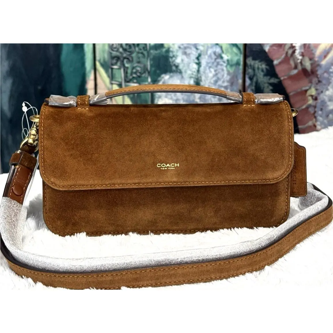 Elora Top Handle Shoulder Crossbody Bag CCY31 In Warm Brow Suede Brass by Coach
