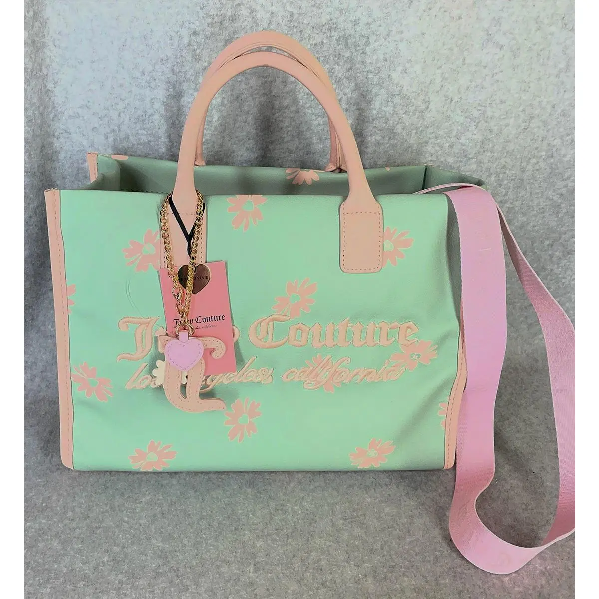 Daisy For Juicy Los Angeles California Green Pink Tote Bag by Juicy Couture