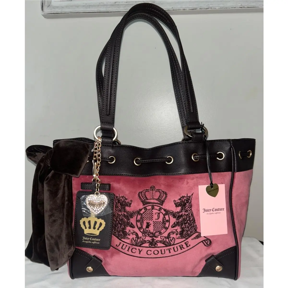 Daydreamer Scottie Dogs Velour Tote Chateau Rose/chocolate by Juicy Couture