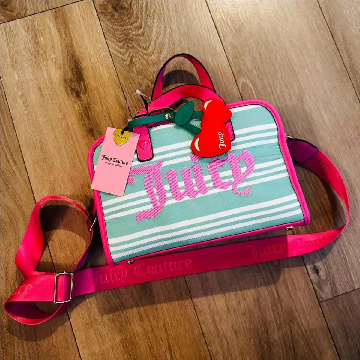 Paradise Satchel Retro Green Pink Striped Crossbody by Juicy Couture