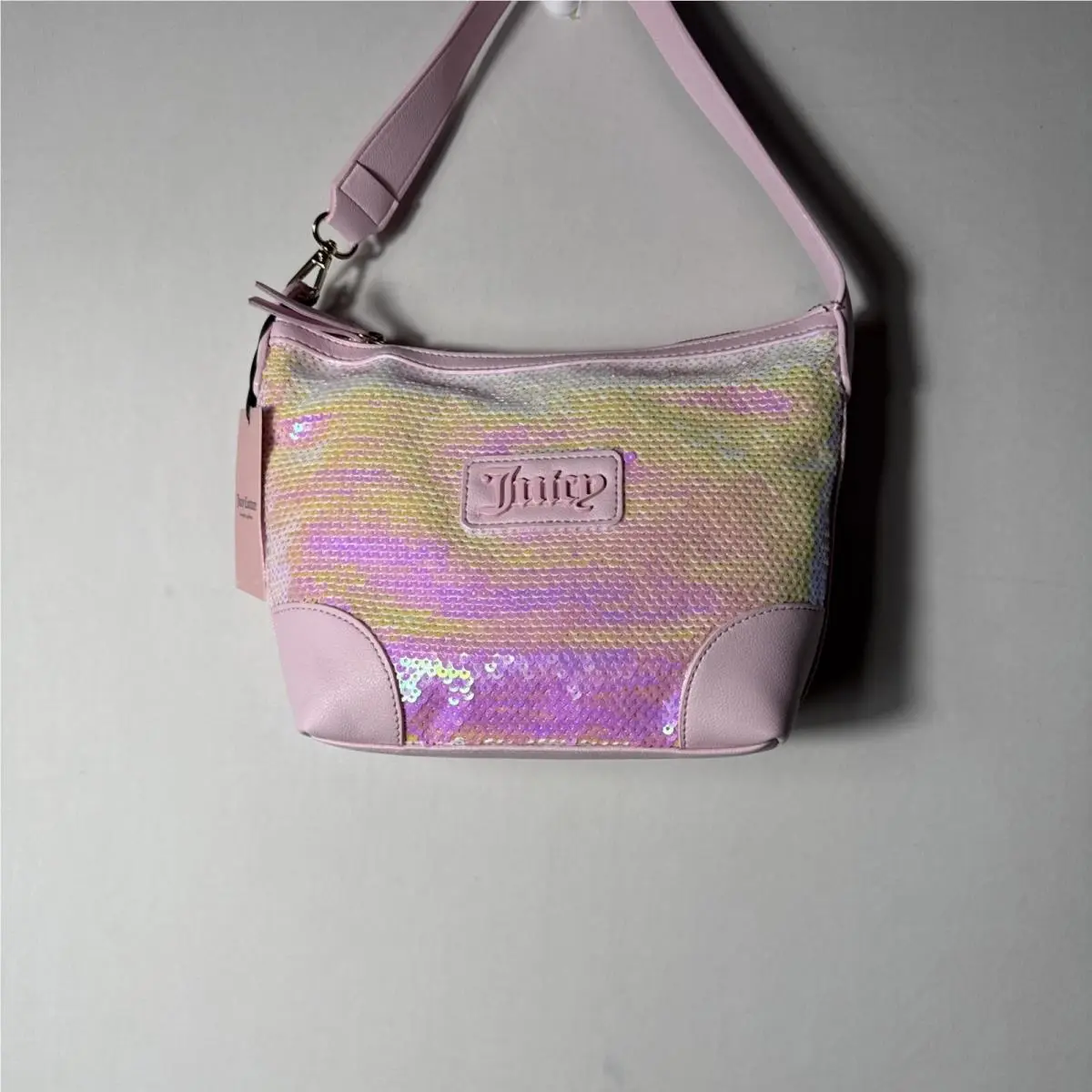 Juicy Couture Women’s Blank Canvas Hobo Handbag Light Pink Sequins
