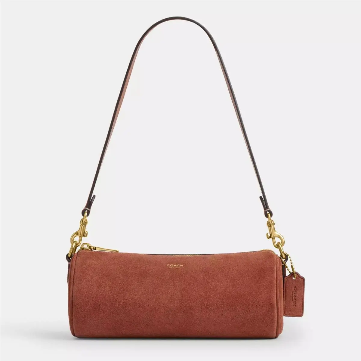 Barrel Shoulder Crossbody Bag Suede Brass/ Clay by Coach