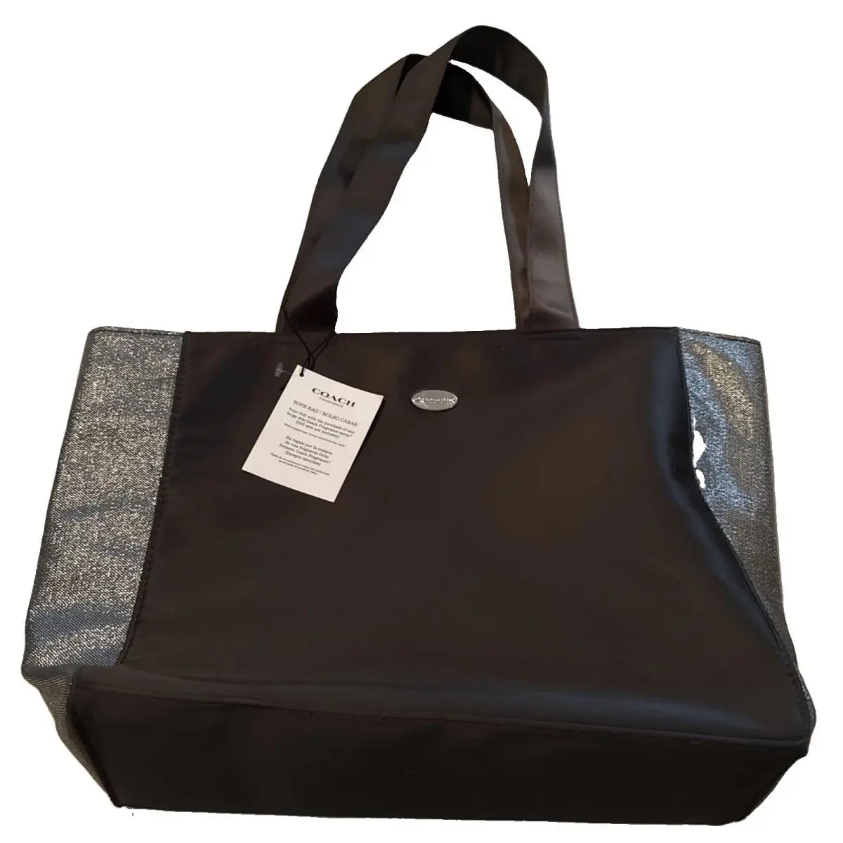 Tote Bag Gray w/ Shimmering Side Panels Shopping Travel Purse Handbag by Coach