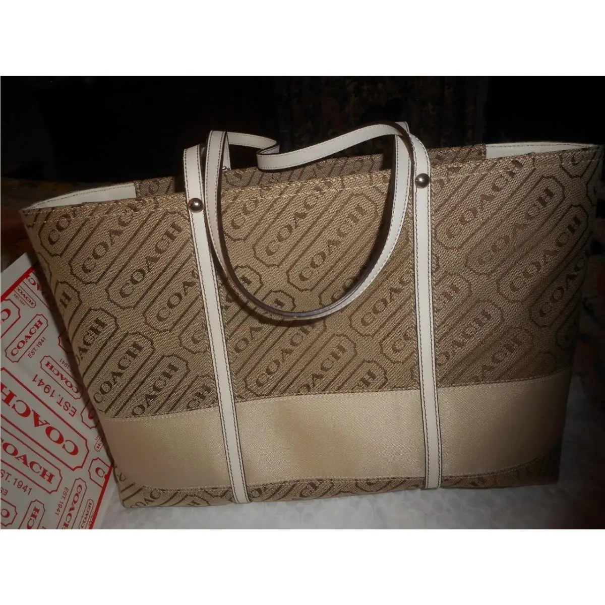 W/tag  Lozenge Khaki Signature 12253 Tote Carryall Multi-functional Bag by Coach