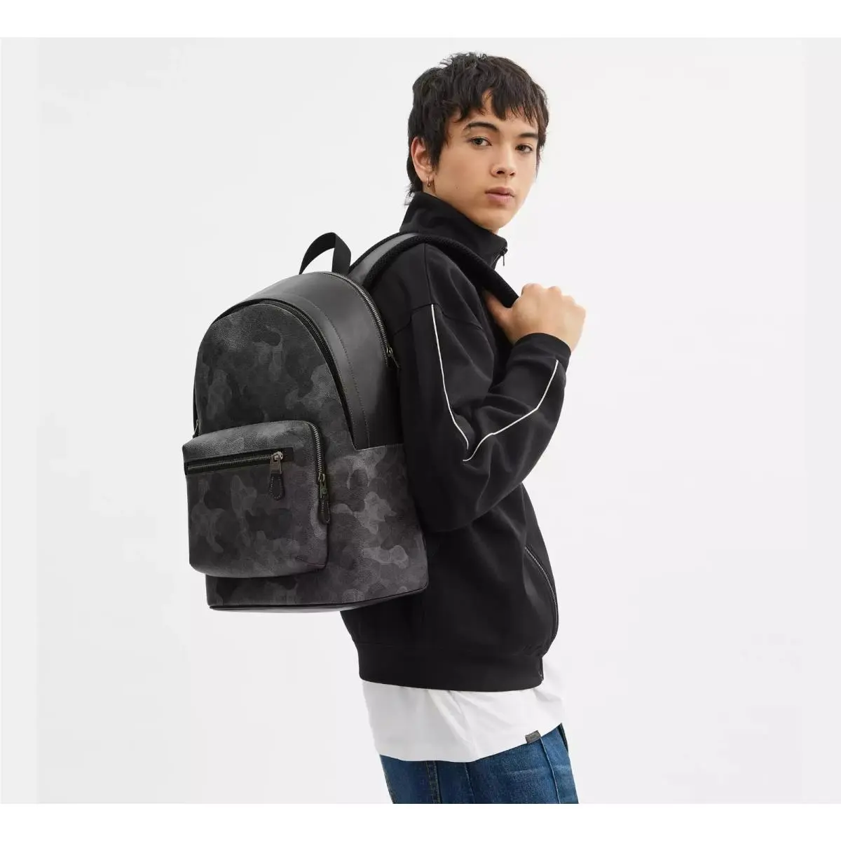 CW311 West Backpack In Signature Camo Print Bag Camouflage Grey by Coach