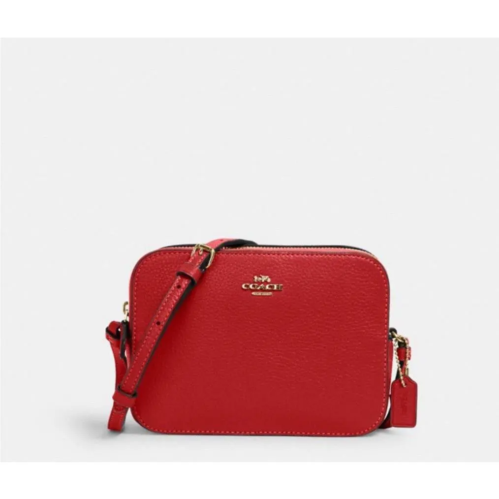 Red Pebble Leather Mini Camera Bag Crossbody Handbag 87734 by Coach