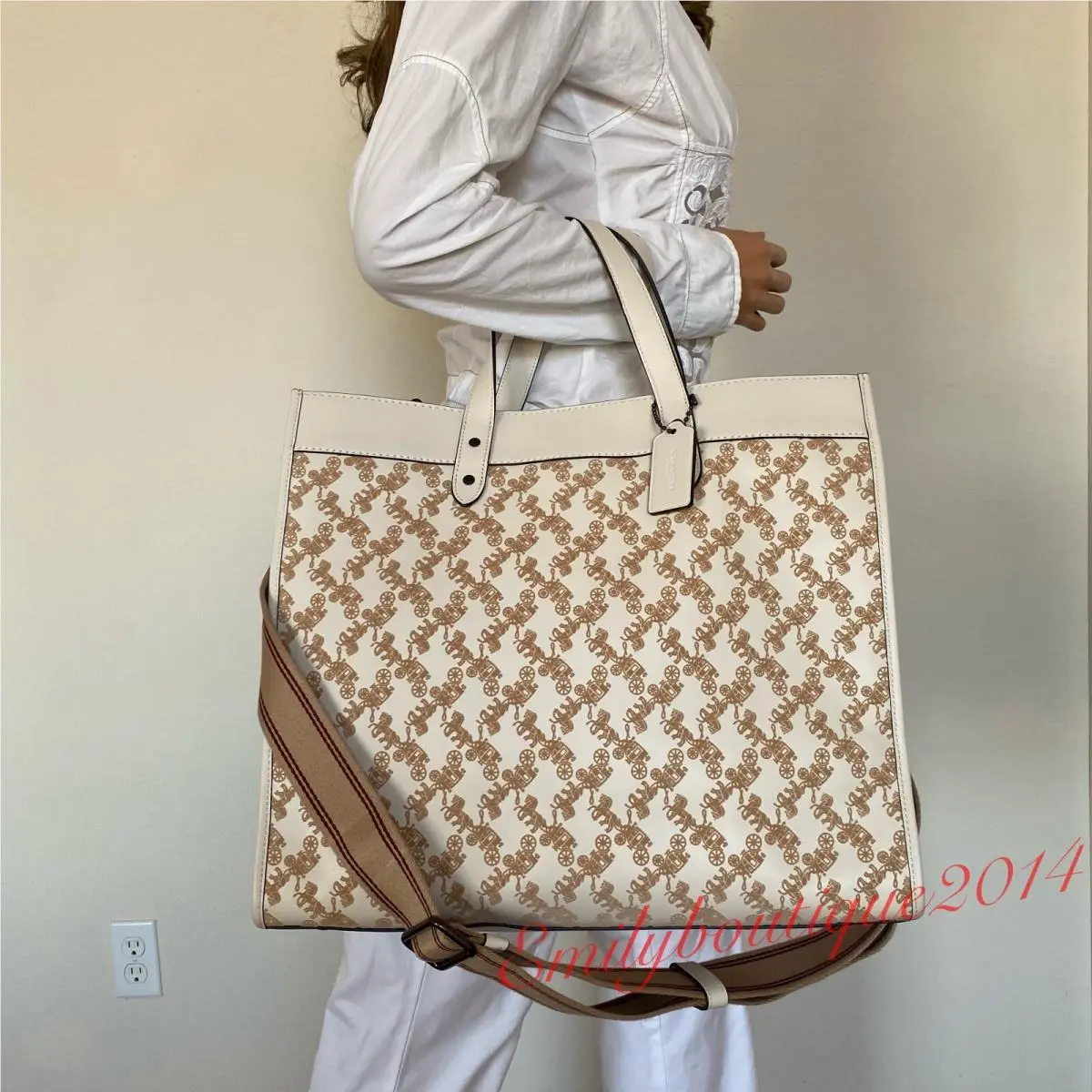 C6612 Field Tote 40 with Horse and Carriage Chalk Leather Bag by Coach