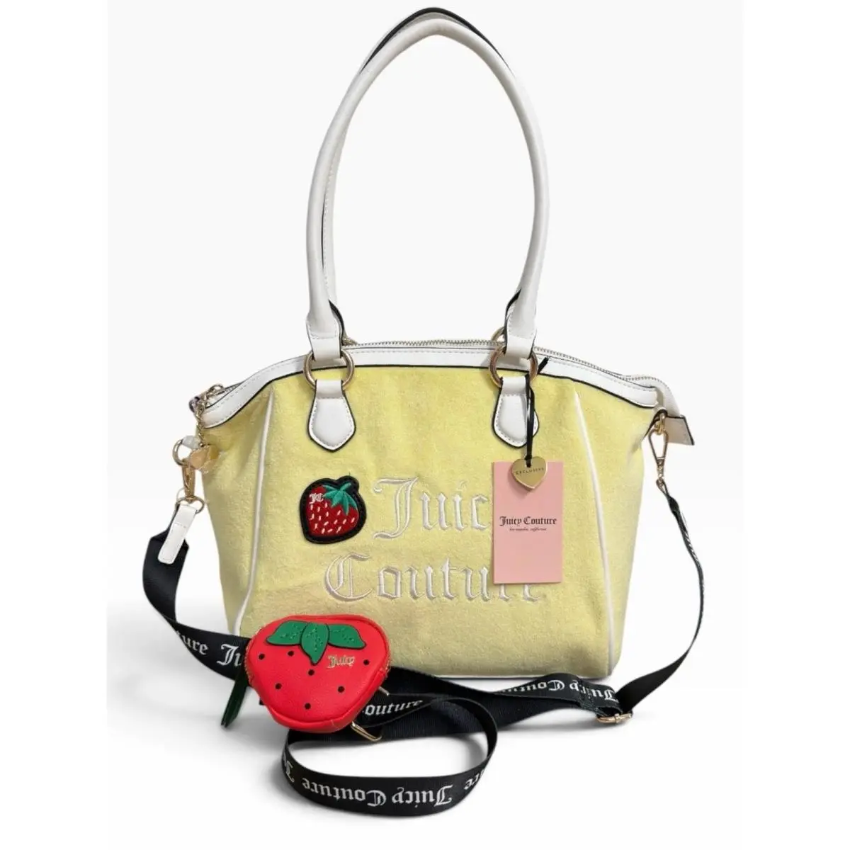 Juicy Couture Sweet N Juicy Strawberry Terry Tote Satchel Yellow White Bag