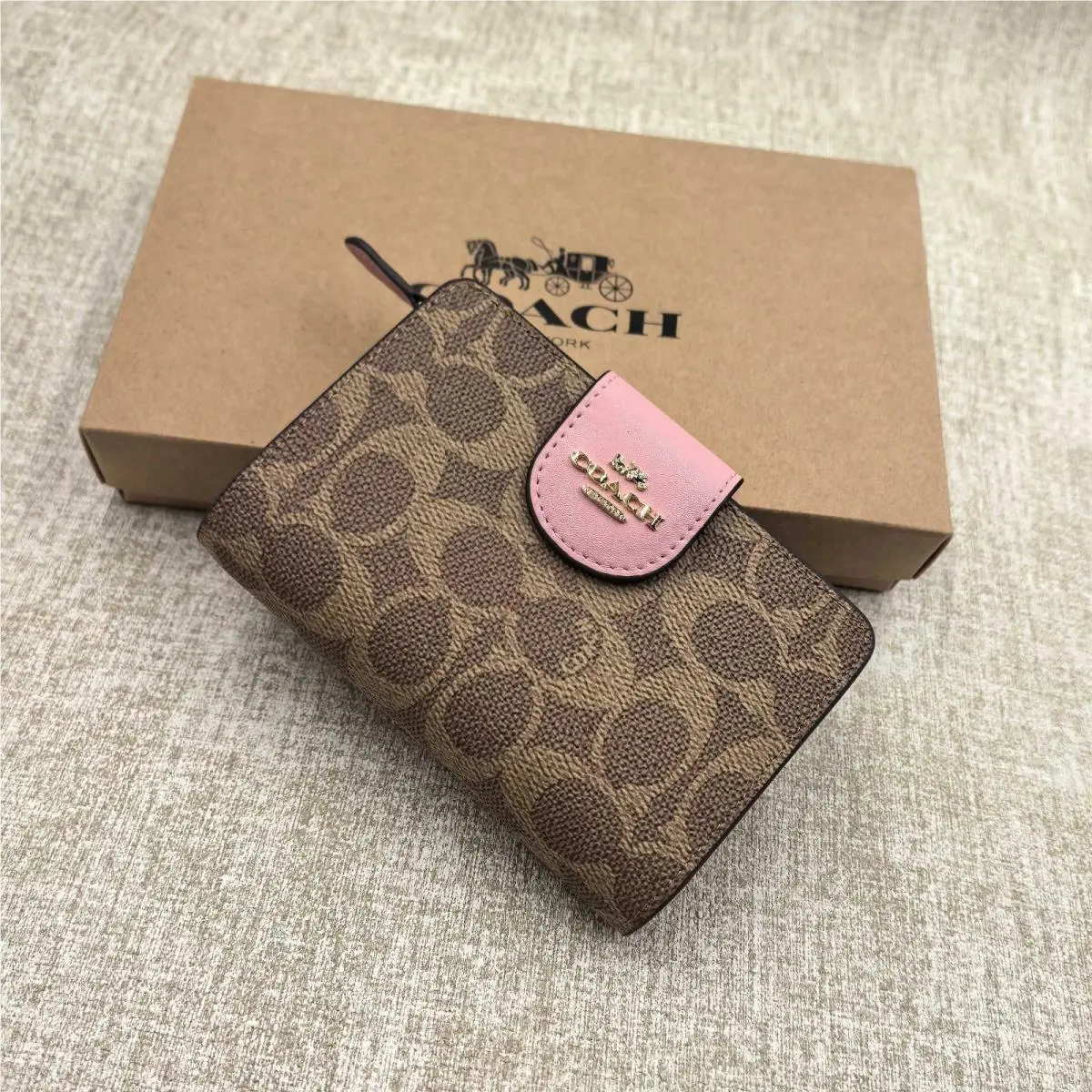 Medium Corner Zip Wallet In Signature Canvas Brown/pink CW786 by Coach