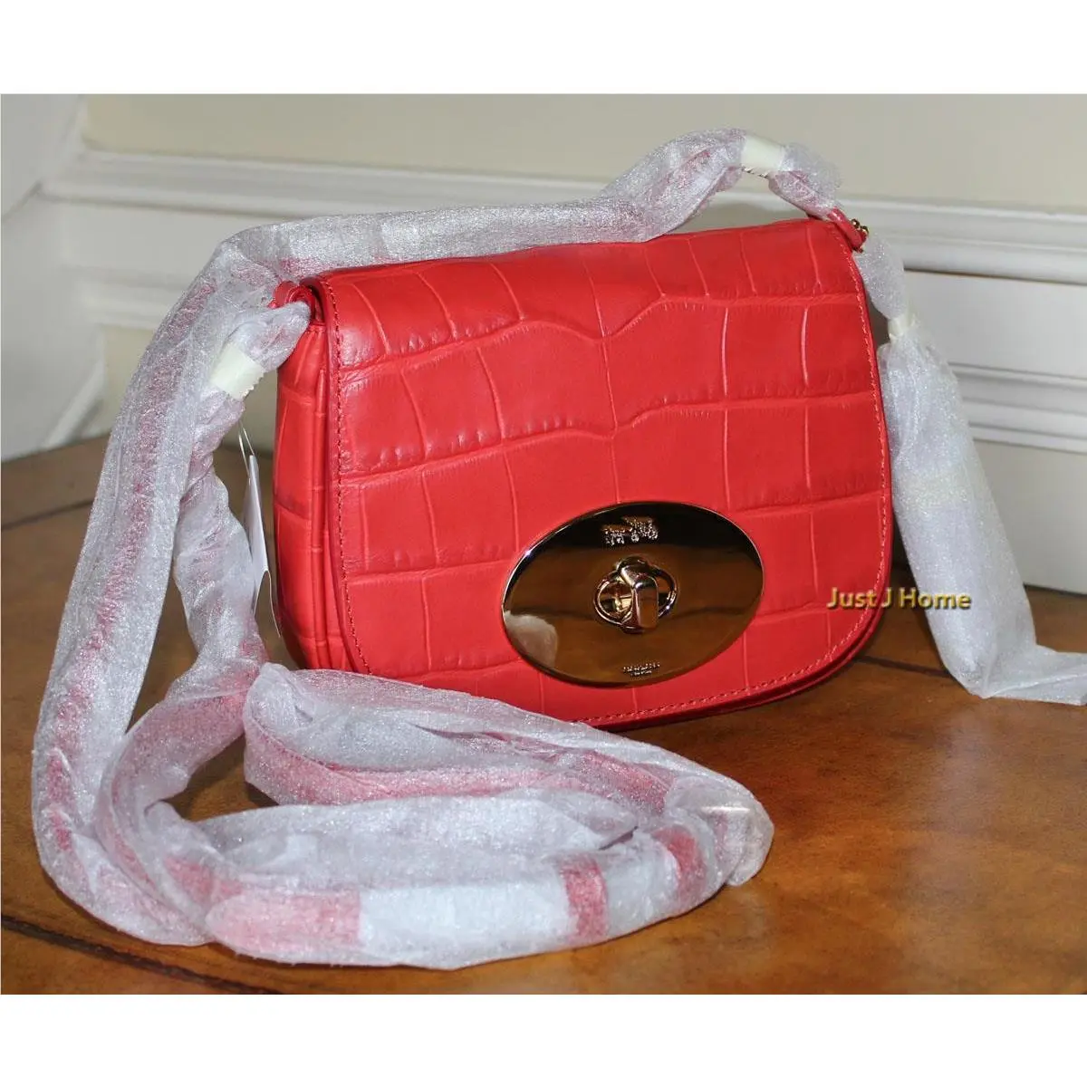 35199 Embossed Crocodile Crossbody Watermelon Pristine by Coach