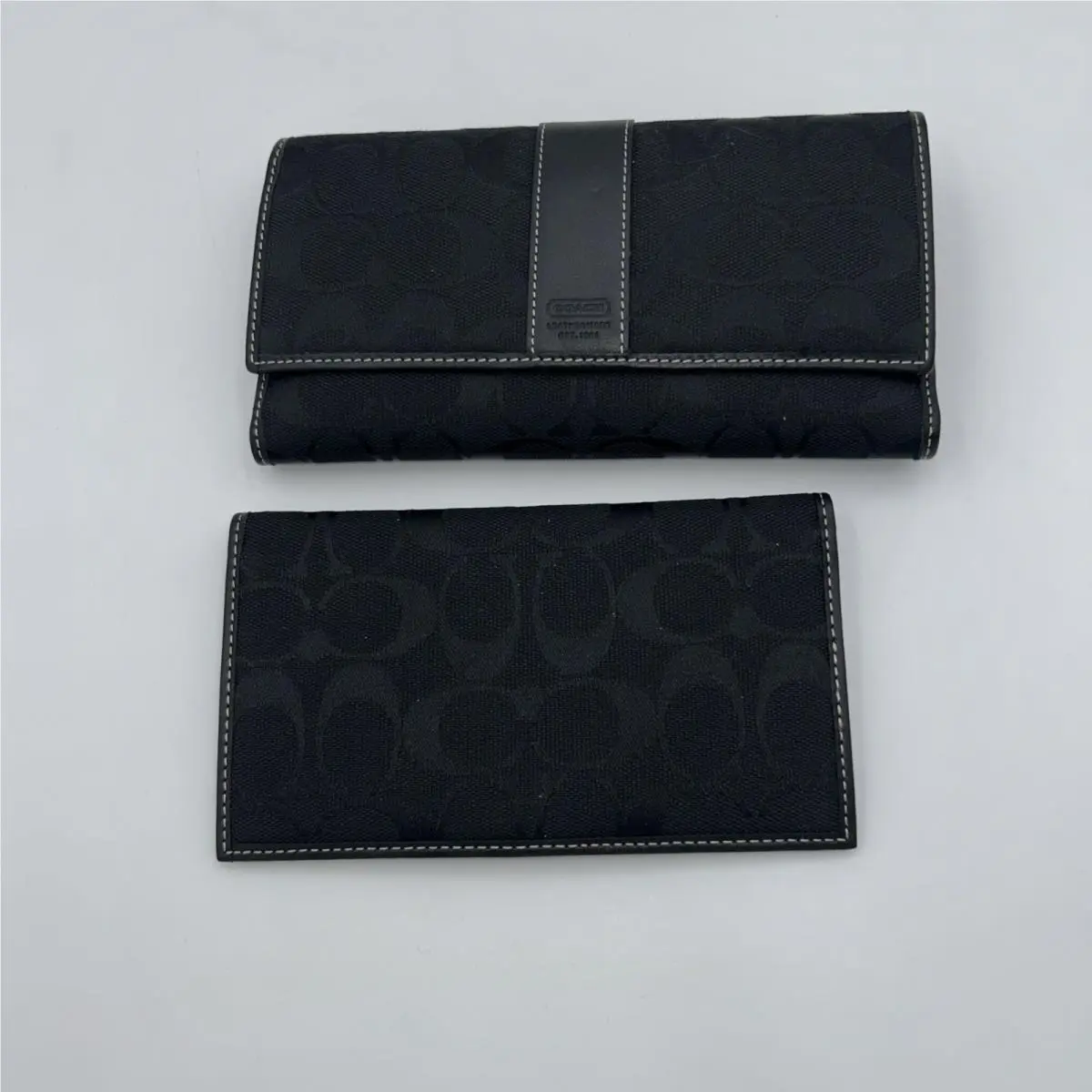Wallet FS6058 Sv/bk Signature Trifold Black Canvas W/ Leather Trim by Coach