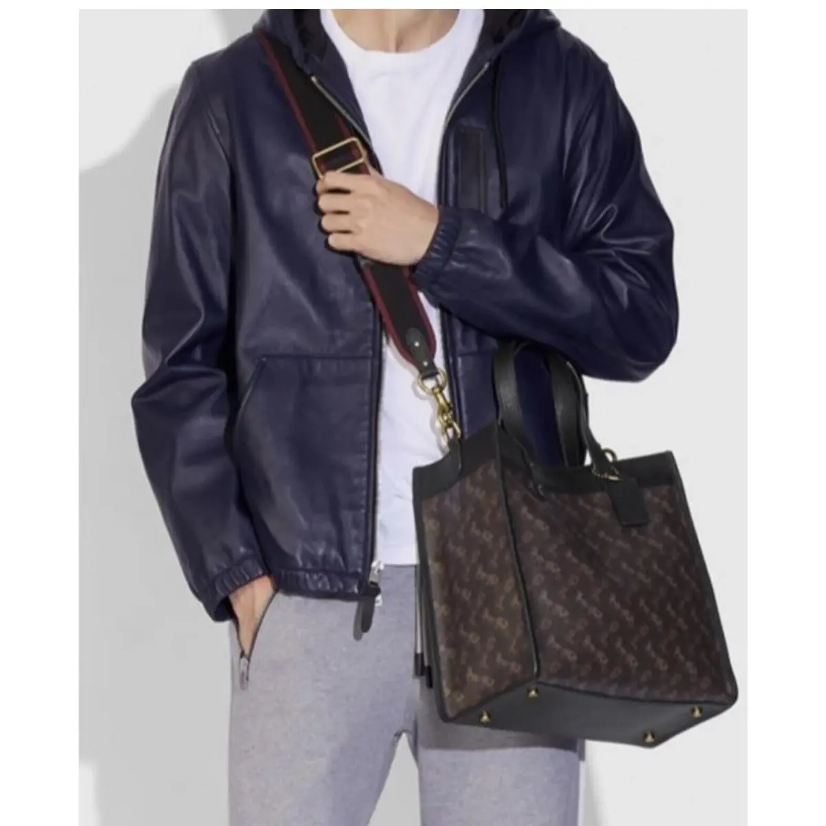 89143 Field Tote Bag with Horse Carriage Print in Truffle Black by Coach