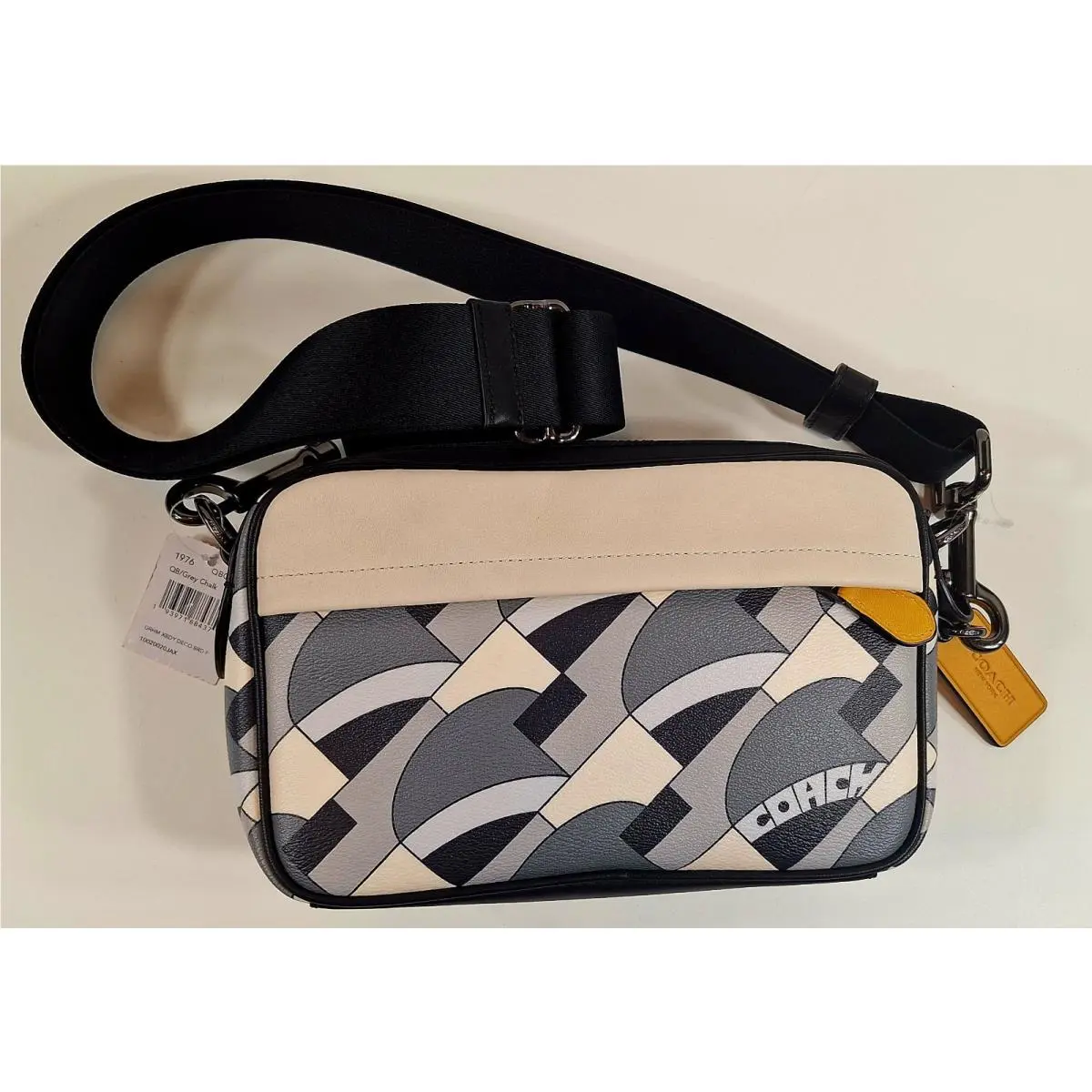 Gray  Graham Art Deco Print Leather Crossbody Nwt- Flaw Read by Coach
