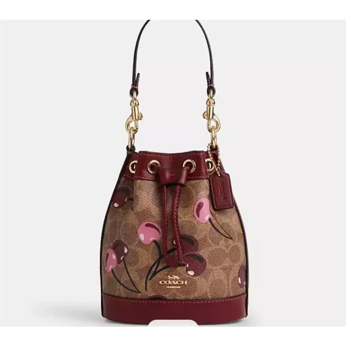 Mini Bucket Bag In Signature Canvas with Cherry Print Crossbody Strap by Coach