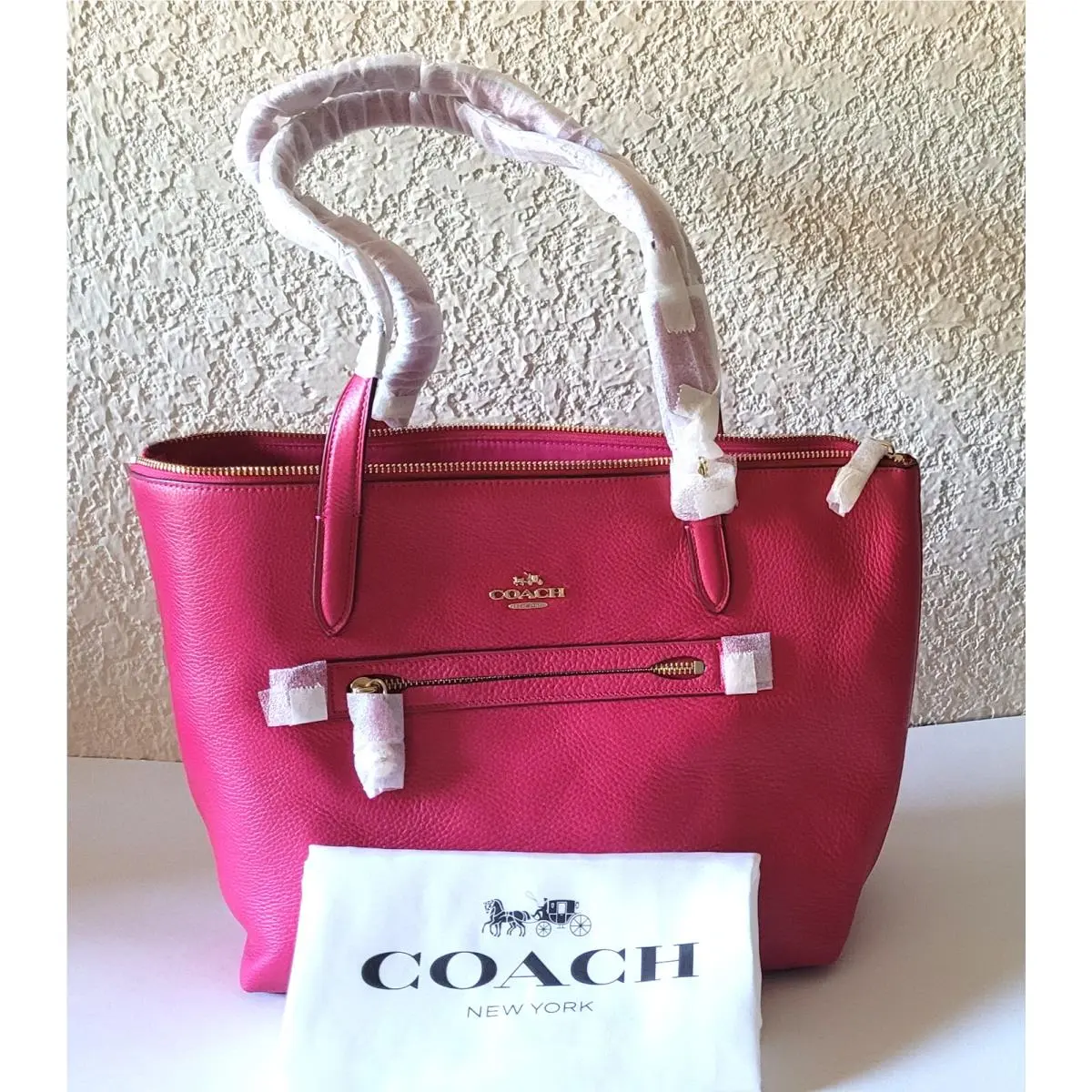 Pebble Leather Cerise Color `taylor` Tote Dust Bag Included by Coach