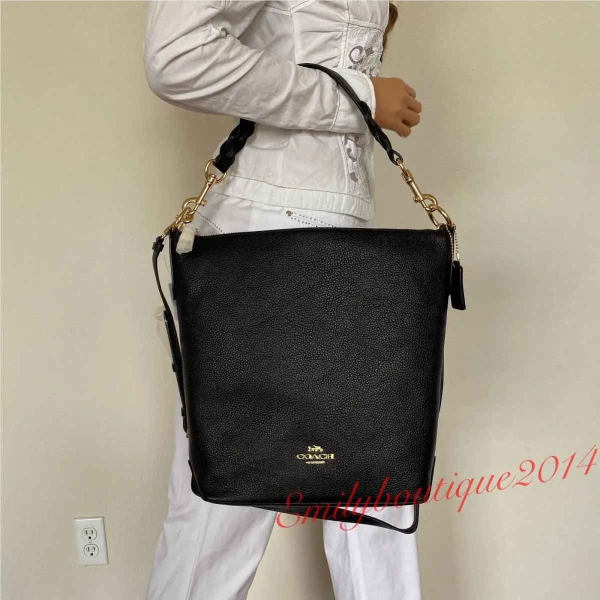 F31507 Abbey Duffle Pebble Leather Shoulder Crossbody Bag in Black by Coach