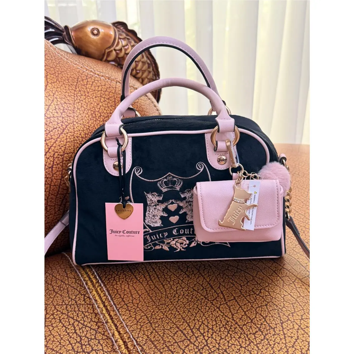 Juicy New Love Chapter Satchel Couture Love Chapter Satchel Black Liquorice Velour Gold Handbag by Juicy Couture