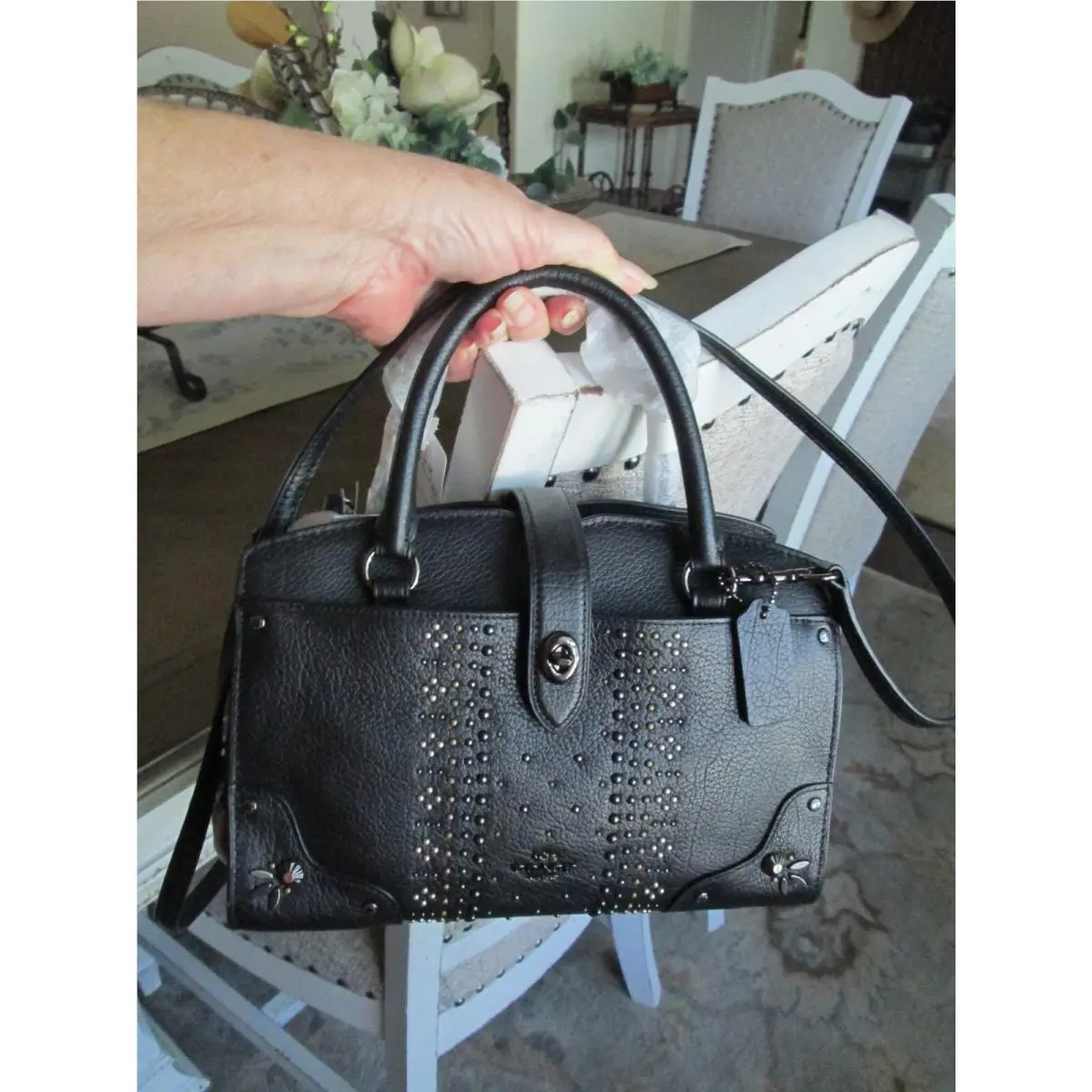 Mercer Satchel 24 in Grain Leather with Bandana Rivets 55634/NWT/395 by Coach