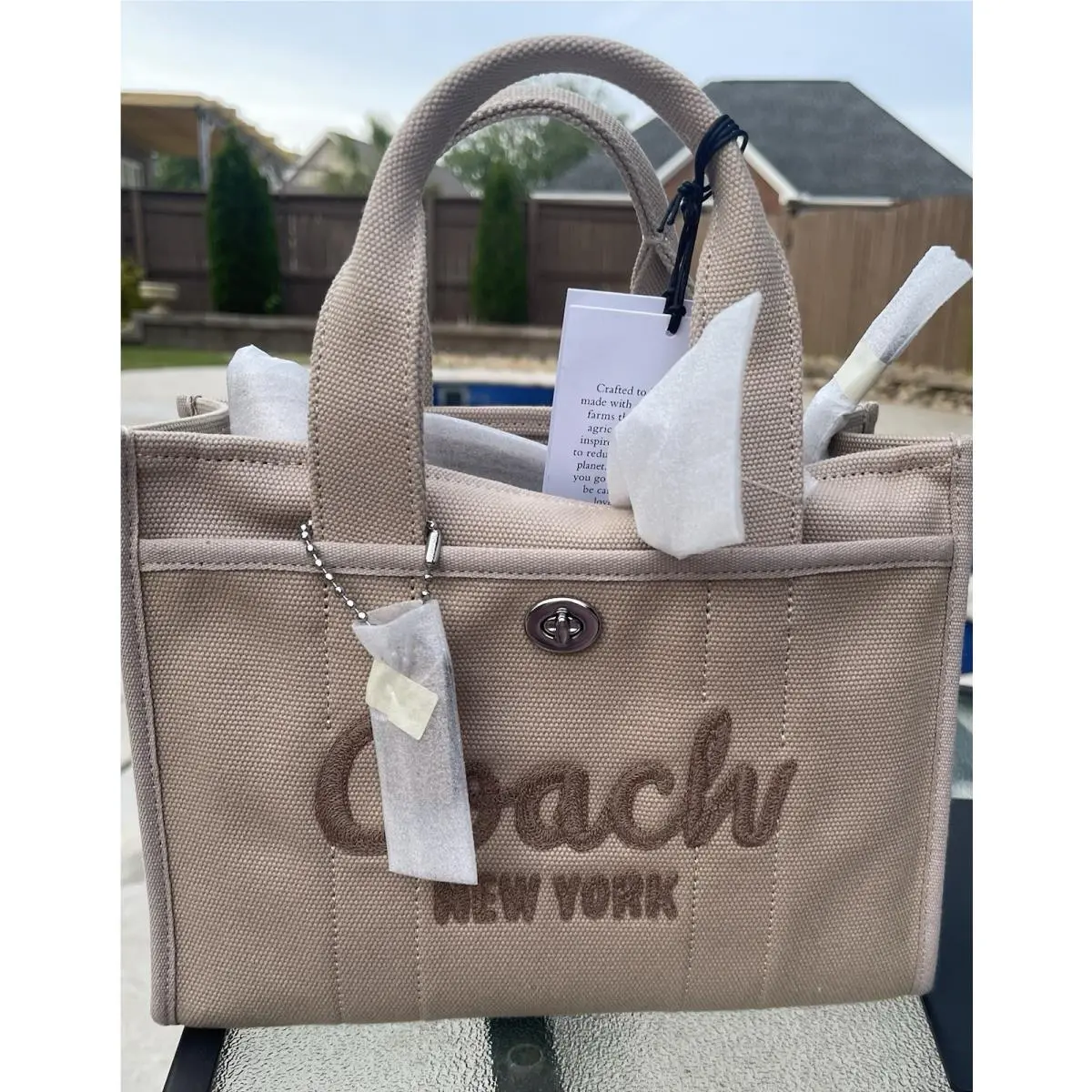 Cargo Tote 26 Dark Natural with Silver Inside Packaging Gift Wrapped by Coach