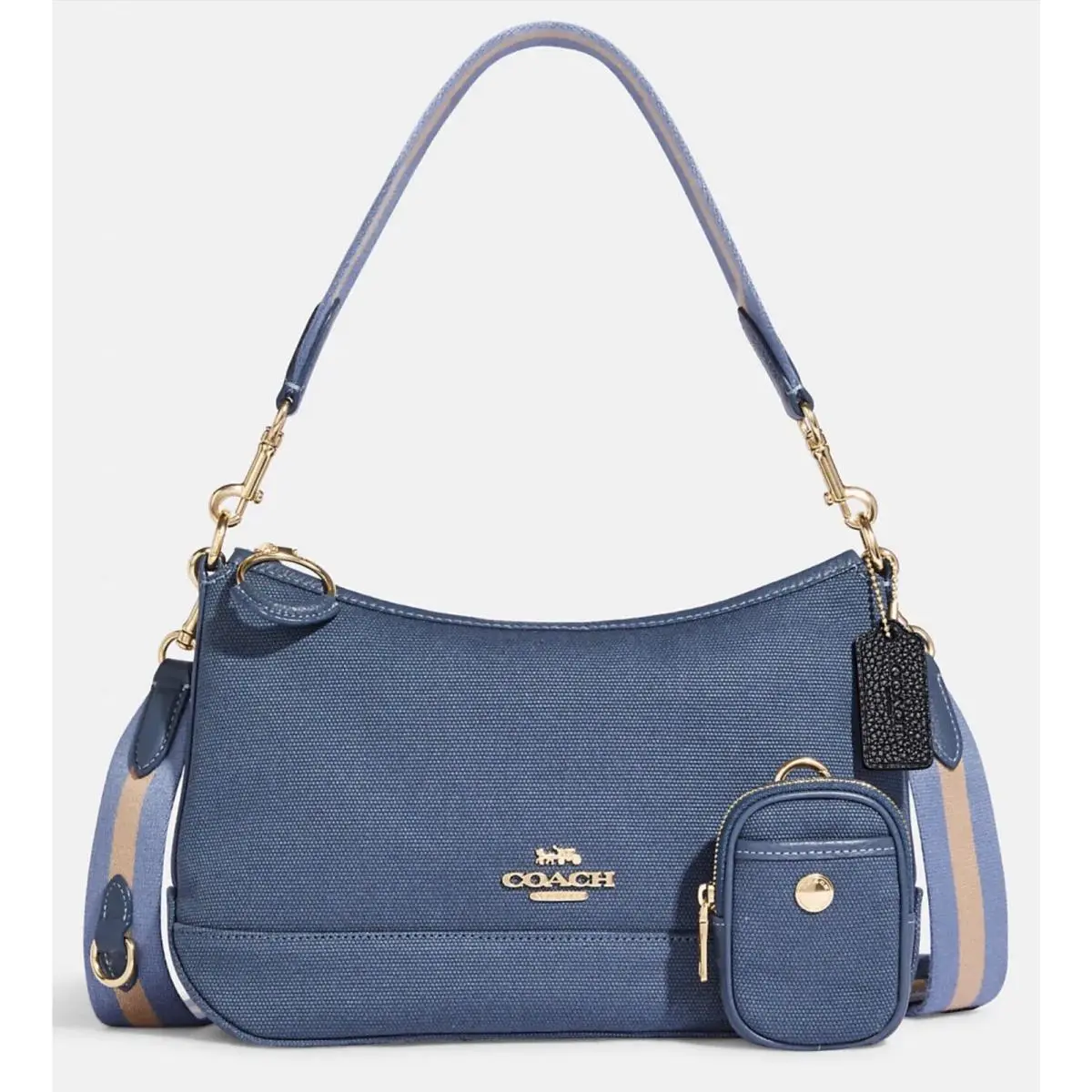Ellis Should Bag Blue Canvas Leather Coin Pouch Gold/midnight CA626 by Coach