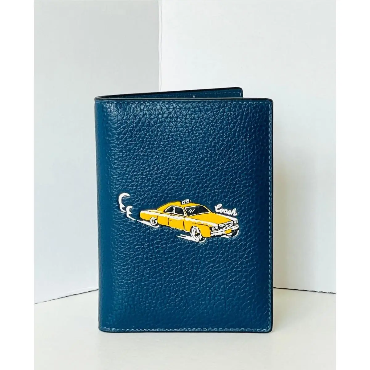 Passport Card Case CEK62 Vintage Car Print Blue Leather Wallet by Coach
