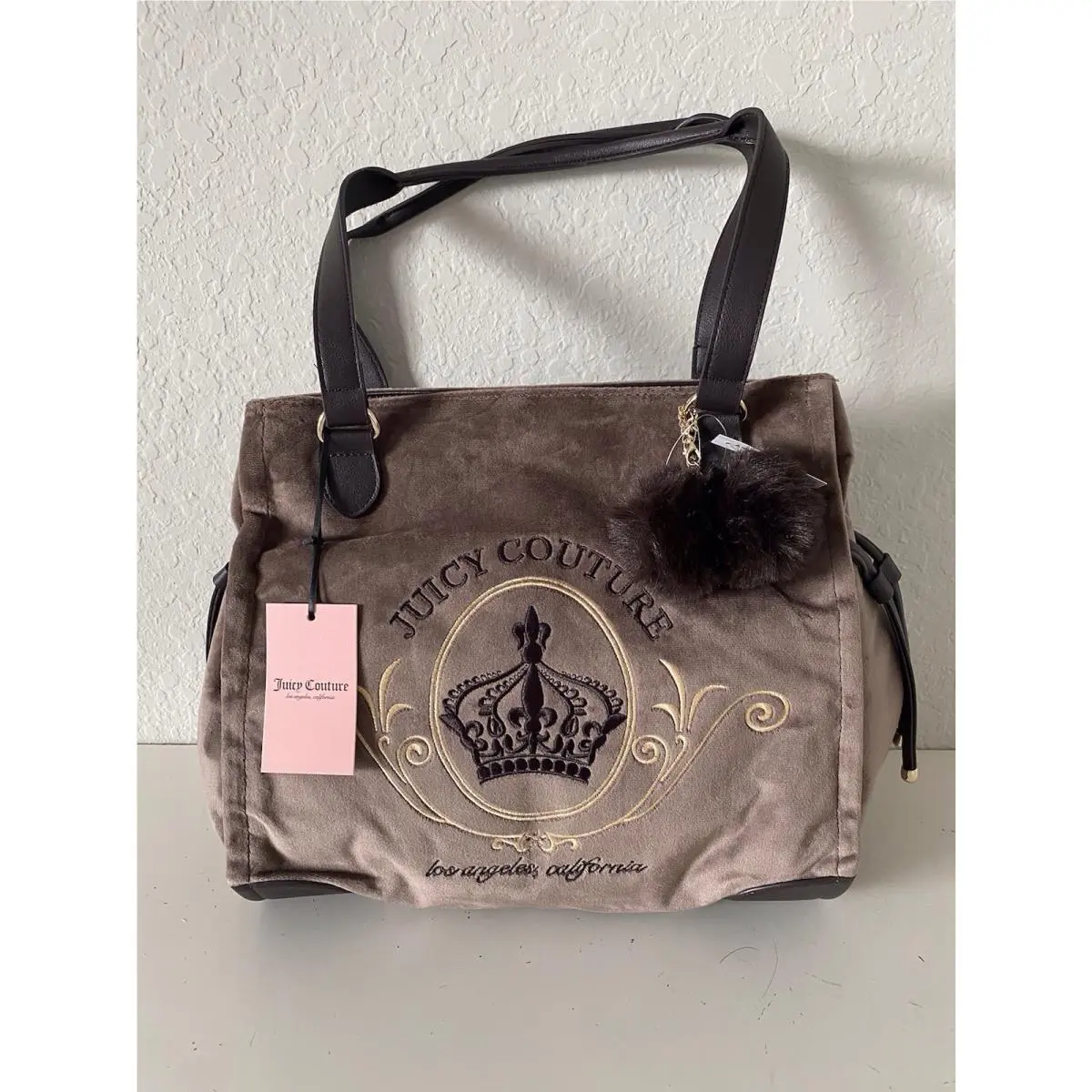 Juicy Magnifique Tote Bag Iced Coffee Velvet W/pom Pom Charm by Juicy Couture