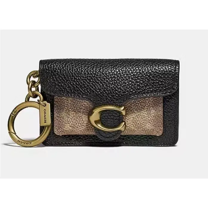 Mini Tabby Bag Charm Tan Signature Logo / Black by Coach