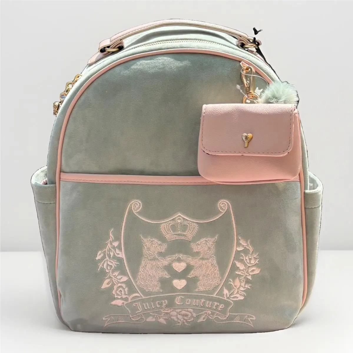Love Chapter Velour Backpack In Frosty Green w Pink Coin Purse by Juicy Couture