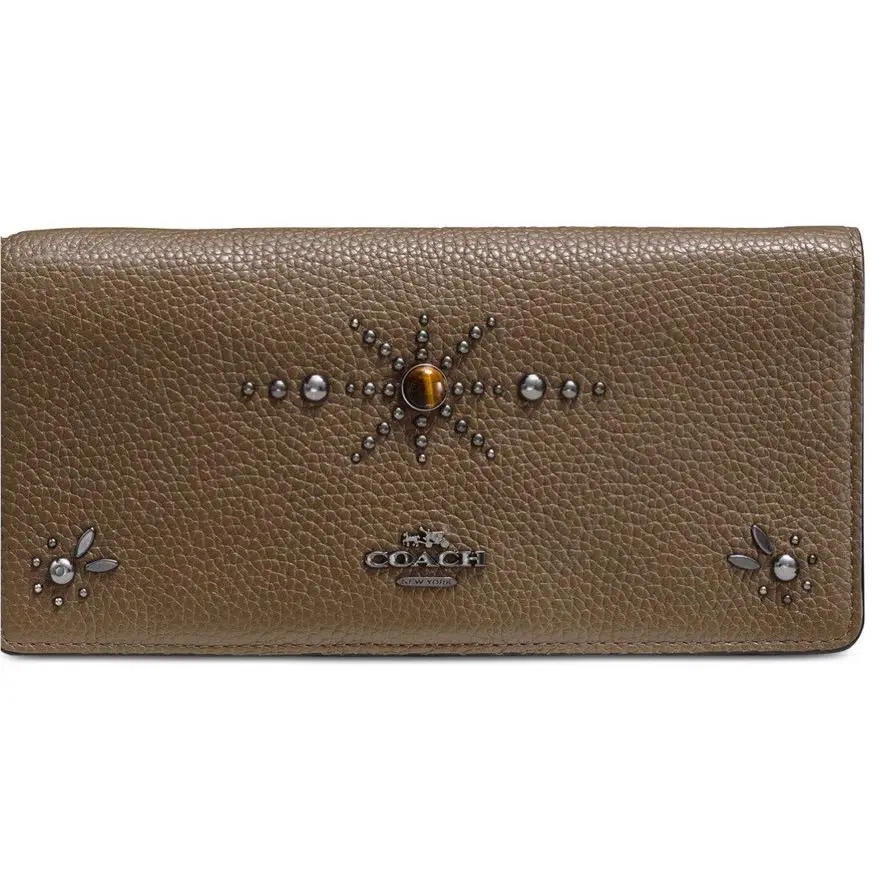 Western Rivets Slim Wallet Antique Nickel 57530 Leather Stud Wristlet by Coach