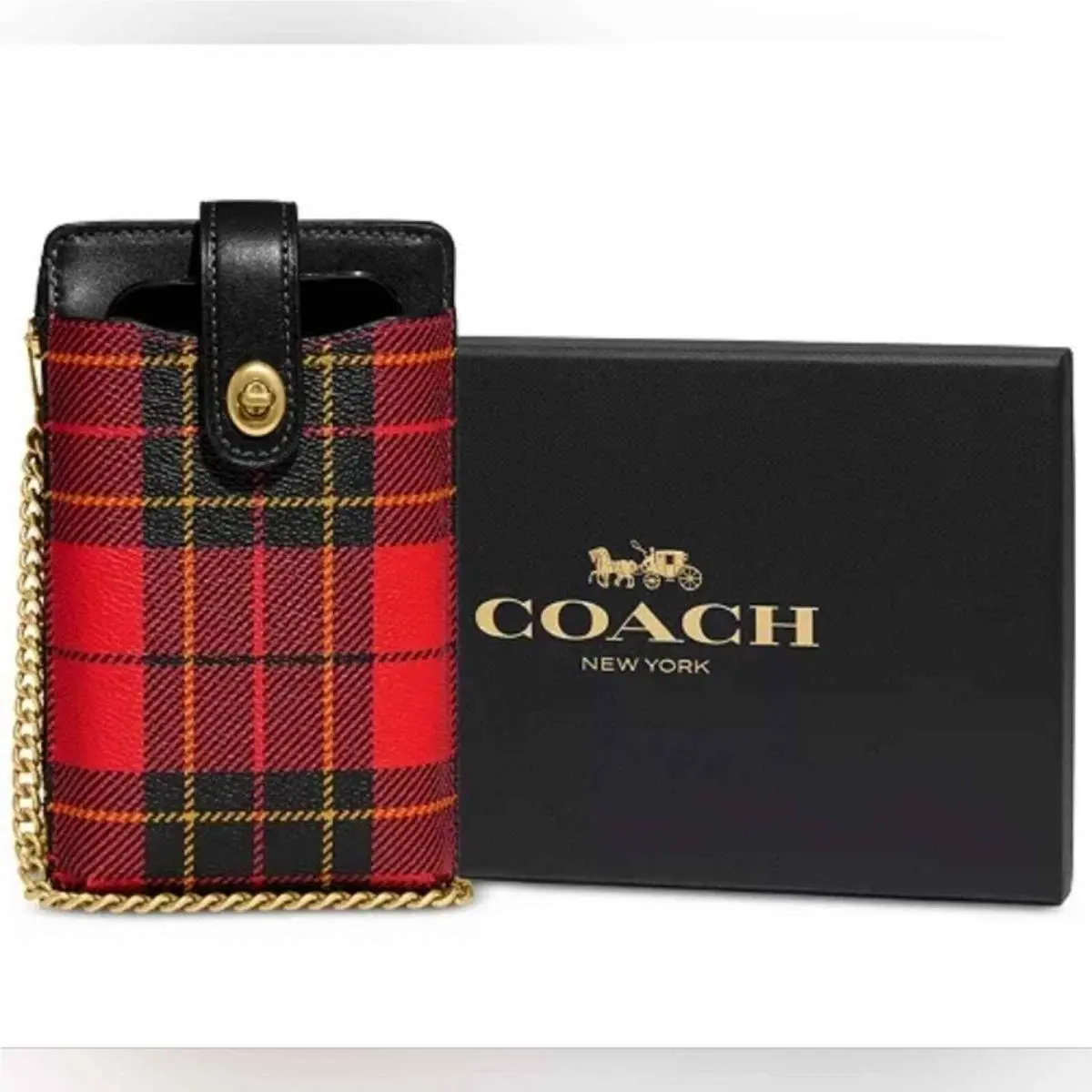 Plaid Print Turnlock Chain Phone Crossbody IN Color: Red Multi by Coach