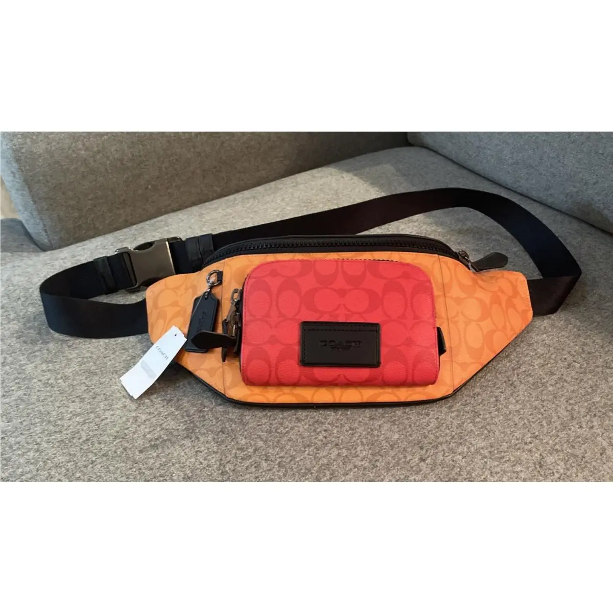 Orange Red Black Men`s Belt Bag Fanny Pack Adjustable Strap by Coach