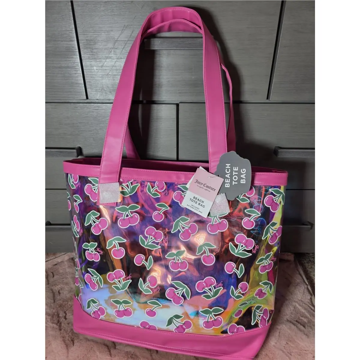 Cherry Printed Extra Large Beach Tote Bag with Pouch by Juicy Couture