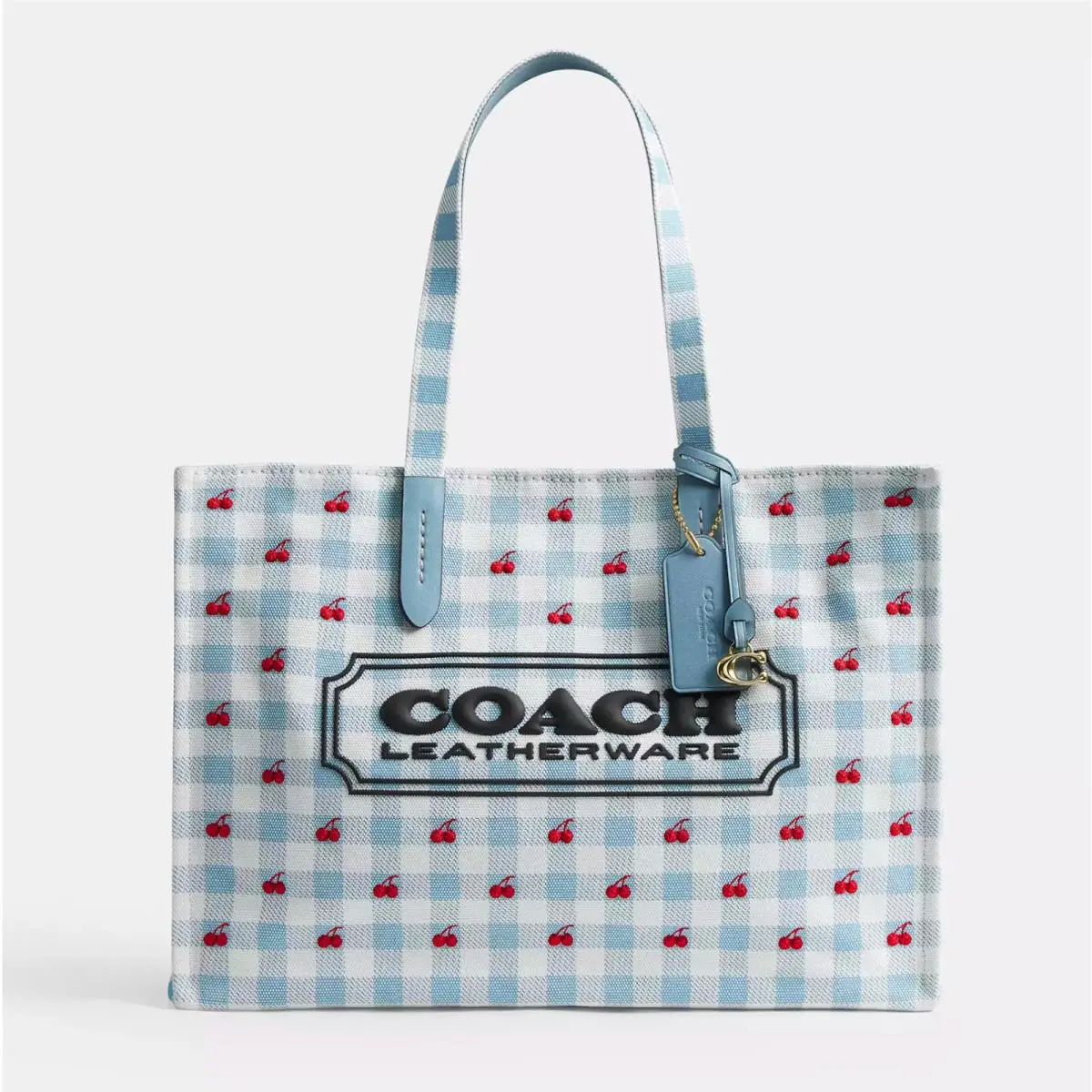 CES71 Tote Bag with Gingham Print Gold/blue Multi by Coach