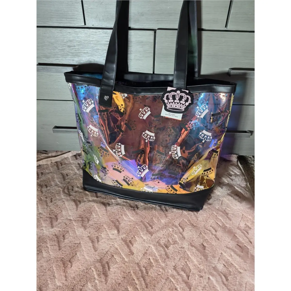 Crown Logo Iridescent Colorful Beach Bag Tote by Juicy Couture