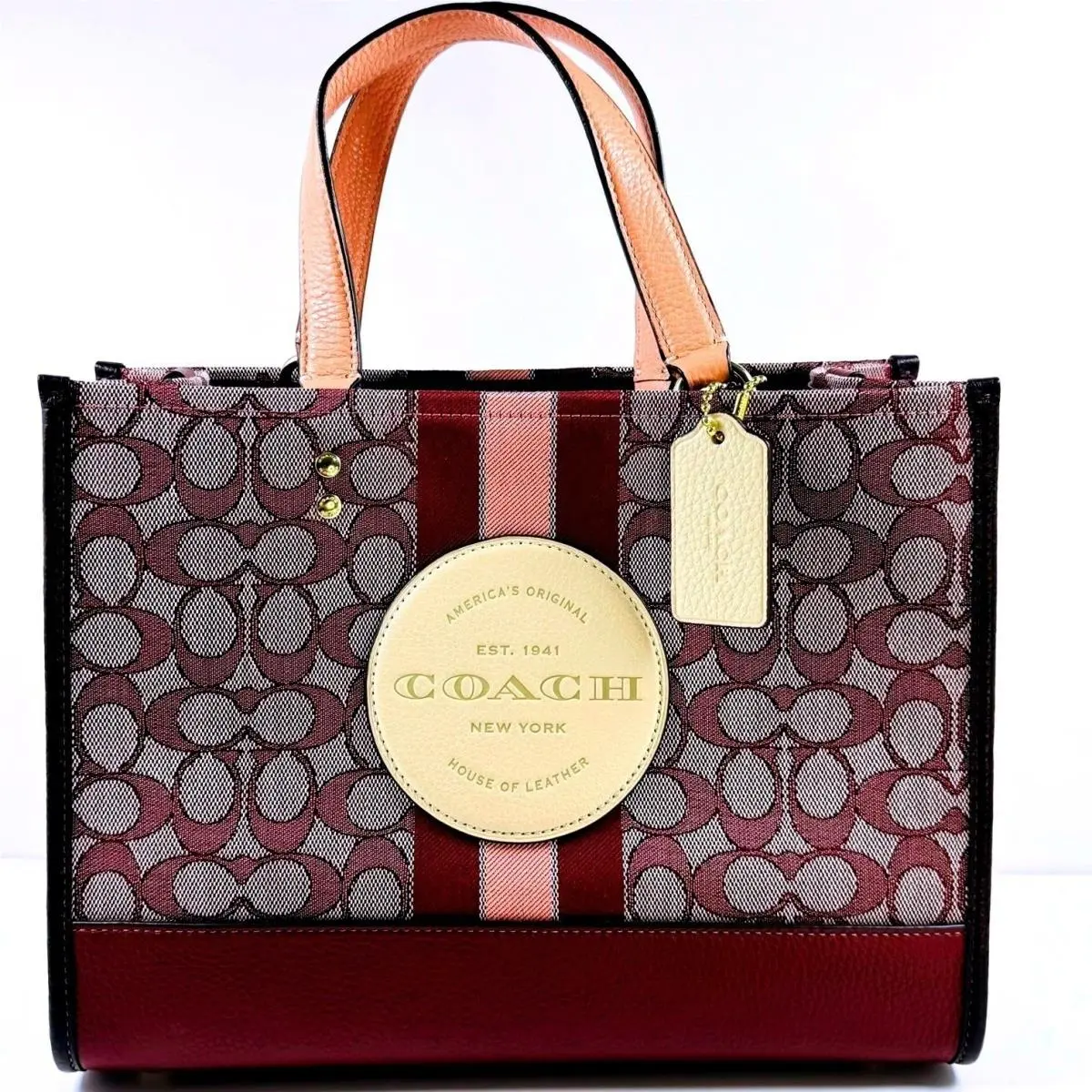 Dempsey Tote 22 Signature Jacquard Stripe Wine Multi C8448 Crossbody Bag by Coach