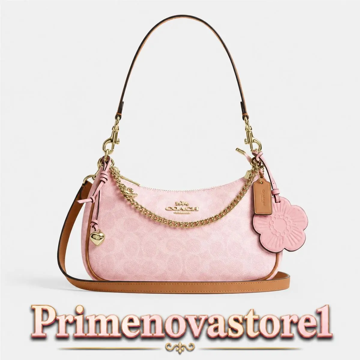 Teri Shoulder Bag Signature Canvas with Charms Gold/powder Pink CEA20 by Coach