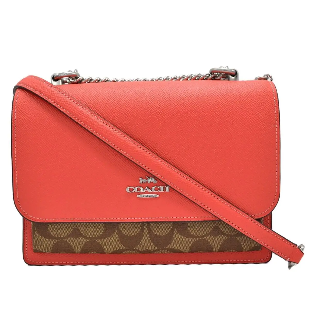 Klare Women`s Tangerine Pebbled Leather Chain Crossbody Designer Bag Purse by Coach