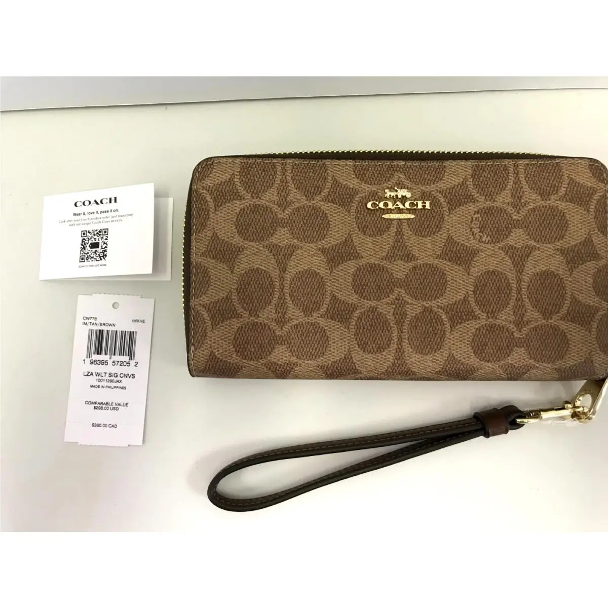 Long Zip Around Wallet In Signature Canvas Tan/brown 28 by Coach