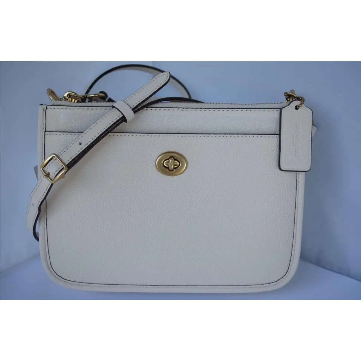 Women`s Bag Slim Turnlock Crossbody Pebble White Handbag by Coach