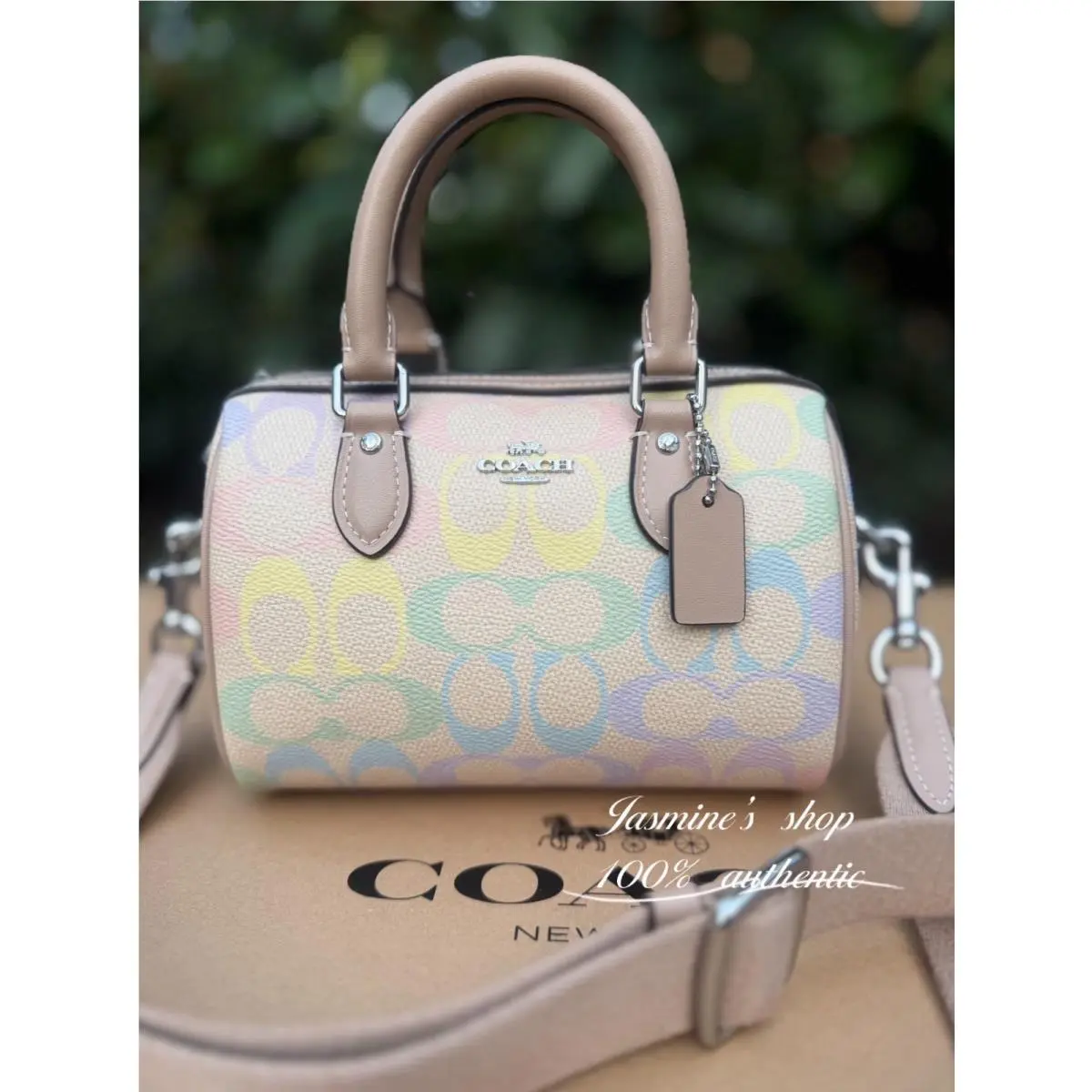 Mini Rowan Crossbody Bag Rainbow Signature Canvas CDC39 Sand Multi by Coach